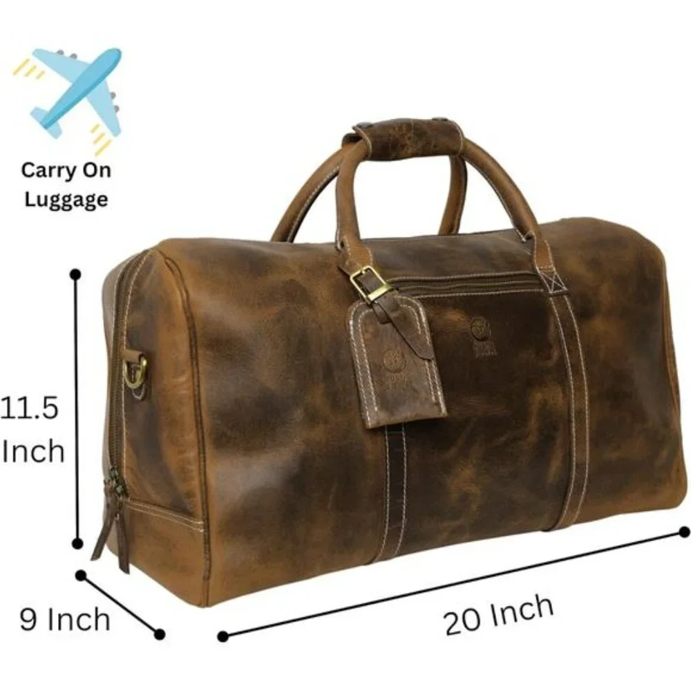 Handmade Leather Travel Duffel Bag - Airplane Underseat Carry On Bags by Rustic